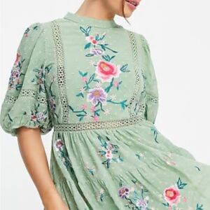 Petite size 8 NWT Asos embroidered dress.